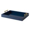 Kate and Laurel Lipton Decorative Tray with Polished Metal Handles, Navy Blue and Gold view 1