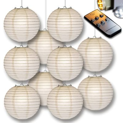 PaperLanternStore.com 12" PaperLanternStore.com Warm White Paper Lantern Party Pack with Remote Controlled LED Lights (10-Pack Combo Kit)