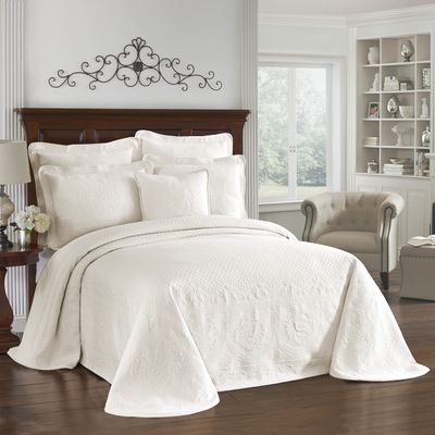 Historic Charleston King Charles Modern Farmhouse Floral Matelasse Bedspread, 100% Cotton Breathable Bedding, King/Calking, Ivory
