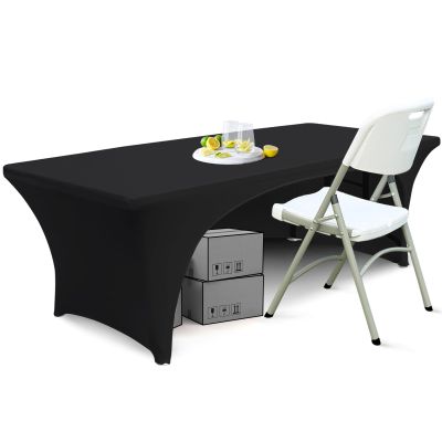 ABCCANOPY 6 ft Spandex Table Cover Open Back Fitted Tablecloth Stretch Washable Tablecover Table Topper for Rectangle Tables Black