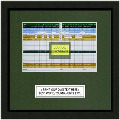 Custom Golf Scorecard Frame - Black Wood, Choose Size & Mat Color; Scorecard Not Included (5x8H, Green Mat)