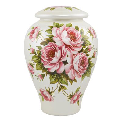 Rose Bouquet Ceramic Memorial Urn for Loved Ones - Large - Holds Up to 200 Cubic Inches of Ashes - Pink Cremation Urn for Ashes
