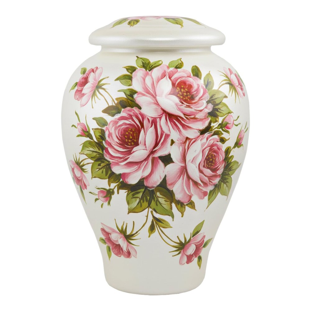 Rose Bouquet Ceramic Memorial Urn for Loved Ones - Large - Holds Up to 200 Cubic Inches of Ashes - Pink Cremation Urn for Ashes