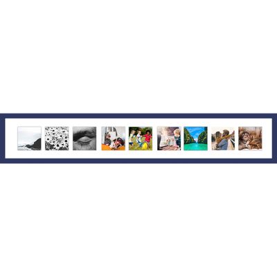 CountryArtHouse Blue Collage Frame With Mat - 6x40 Solid Wood Frame For Nine 4" x 4" Photos - Blue Matted Instagram 4x4 Collage Photo Frame with Mat with Multi Opening Picture Matte