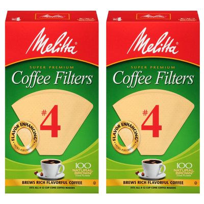 Melitta #4 Coffee Filters, Natural Brown, 2 Pack of 100 Filters.
