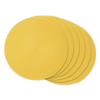 DII Classic Woven Tabletop Collection, Indoor/Outdoor Placemat Set, Round, 15" Diameter, Yellow, 6 Piece