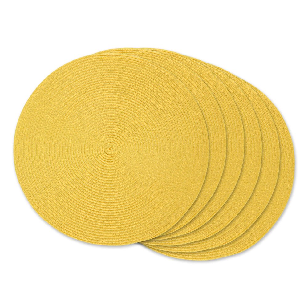 DII Classic Woven Tabletop Collection, Indoor/Outdoor Placemat Set, Round, 15" Diameter, Yellow, 6 Piece