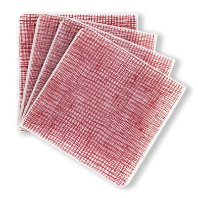 modern-twist 4 x 4 Silicone Drink Coasters, 100% Plastic Free, Protect Table From Water, Linen Print in Cranberry, Set of 4