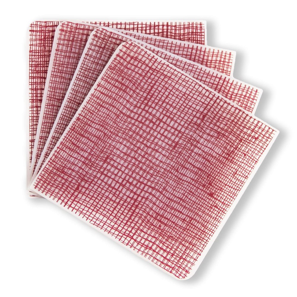 modern-twist 4 x 4 Silicone Drink Coasters, 100% Plastic Free, Protect Table From Water, Linen Print in Cranberry, Set of 4