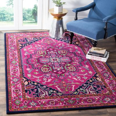 SAFAVIEH Bellagio Collection 4' x 6' Pink / Navy BLG541C Handmade Medallion Premium Wool Area Rug