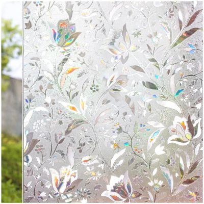 CottonColors Window Privacy Film 35"x118", 3D Rainbow Window Film Decorative Window Film Heat Blocking Static Cling Non-Adhesive Window Clings for Glass