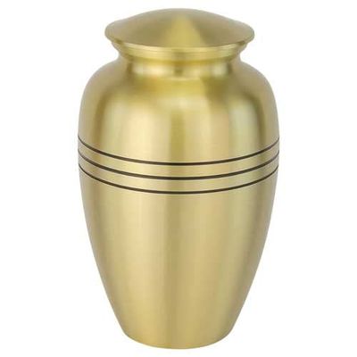 Classic Three Bands Gold Cremation Urn for Ashes, Brass, Gold Urn, Adult Sized Cremation Urn, 9.75 Inches High