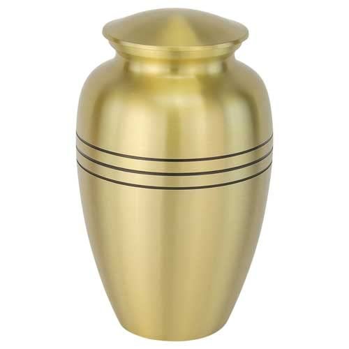 Classic Three Bands Gold Cremation Urn for Ashes, Brass, Gold Urn, Adult Sized Cremation Urn, 9.75 Inches High