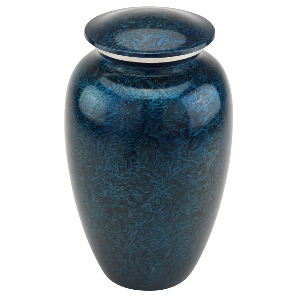 Starry Night Blue Cremation Urn for Ashes, Aluminum, Blue Urn, Adult Sized Cremation Urn, 10.5 Inches High