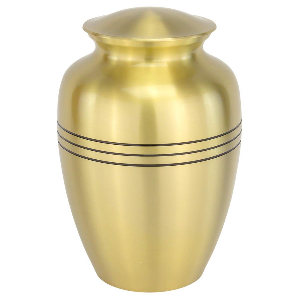 Classic Three Bands Gold Cremation Urn - Extra Large, Brass, 12 Inches High