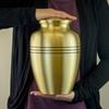 Classic Three Bands Gold Cremation Urn - Extra Large, Brass, 12 Inches High view 3