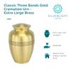 Classic Three Bands Gold Cremation Urn - Extra Large, Brass, 12 Inches High view 4