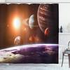 Ambesonne Galaxy Shower Curtain, Space Theme View of The Planets from Earth Science Room Art with Sun and Moon, Cloth Fabric Bathroom Decor Set with Hooks, 69" W x 70" L, Magenta Orange view 1