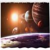 Ambesonne Galaxy Shower Curtain, Space Theme View of The Planets from Earth Science Room Art with Sun and Moon, Cloth Fabric Bathroom Decor Set with Hooks, 69" W x 70" L, Magenta Orange view 2