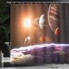 Ambesonne Galaxy Shower Curtain, Space Theme View of The Planets from Earth Science Room Art with Sun and Moon, Cloth Fabric Bathroom Decor Set with Hooks, 69" W x 70" L, Magenta Orange view 3
