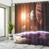 Ambesonne Galaxy Shower Curtain, Space Theme View of The Planets from Earth Science Room Art with Sun and Moon, Cloth Fabric Bathroom Decor Set with Hooks, 69" W x 70" L, Magenta Orange view 4