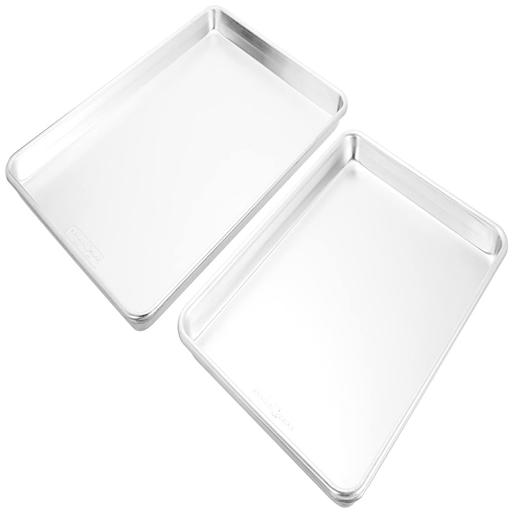 Nordic Ware Naturals Extra Large and Half Sheet Set - USA Made Aluminum Commercial Quality Sheet Pan for Baking or Roasting, Encapsulated Galvanized Steel Rim Prevents Warping, Big Sheet + Half Sheet