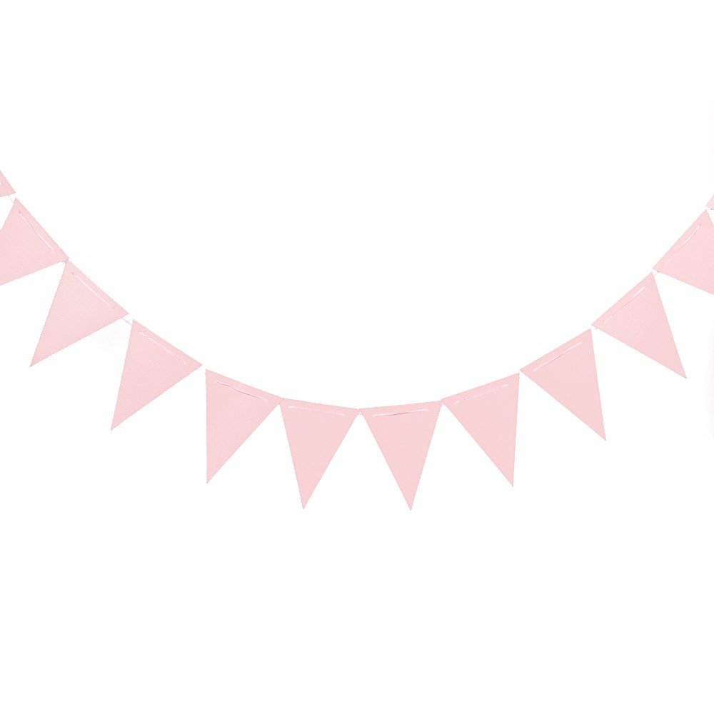 ZOOYOO 20 Feet Pink Glitter Pennant Banner, Paper Triangle Flags Bunting for Baby Birthday Party, Wedding Decor, Baby Shower, 30pcs Flags, Pack of 1