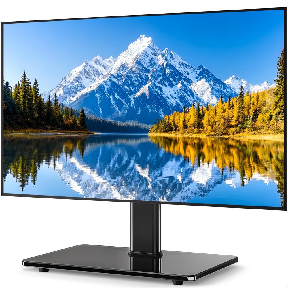 5Rcom Universal Swivel TV Stand for 27-60 inch Curved/Flat Screen TVs, Table Top TV Base Replacement Holds up to 88 lbs, Height Adjustable TV Stand Mount with Tempered Glass Base, MAX VESA 400x400mm