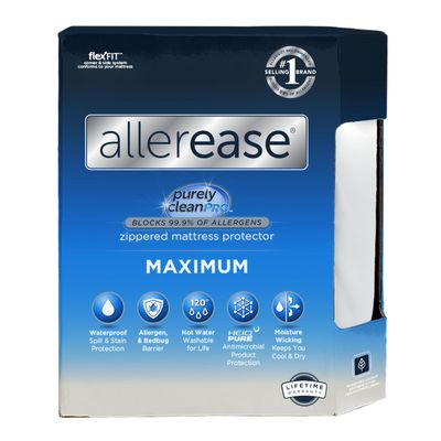 AllerEase Waterproof Mattress Protector, Maximum Allergy Mattress Protector, Queen Mattress Cover