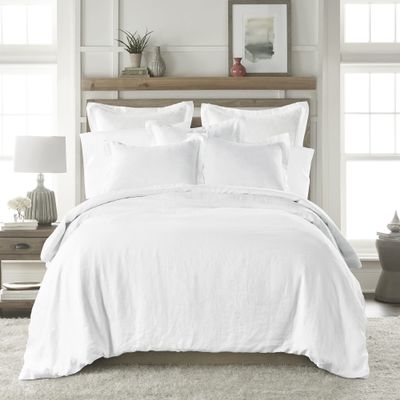 Levtex Home - 100% French Flax Linen - Full/Queen Duvet Cover - French Flax Washed Linen - White - Duvet Cover Size (90x94in.)