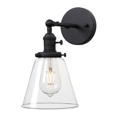 PERMO Industrial Black Wall Sconce with On/Off Switch and Funnel Flared Clear Glass Shade for Living Room Bathroom Bedroom