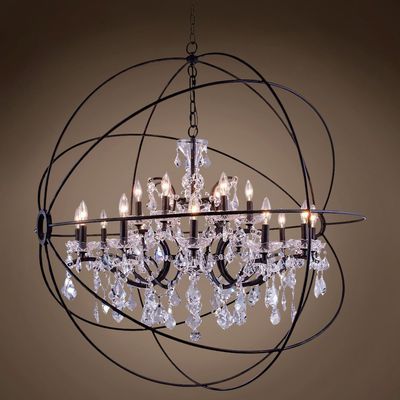Joshua Marshal Foucault'S Orb Design 18 Lt 43.5" Dark Bronze Pendant with Clear European Crystal