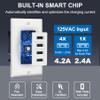 BESTTEN USB Receptacle Outlet, 4.2A/21W High-Speed 4 Port USB Wall Charging Outlet 125VAC Input, Quad Type-A Ports with LED Indicator, Decorator Wallplate Included, UL Listed, White view 2