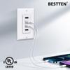 BESTTEN USB Receptacle Outlet, 4.2A/21W High-Speed 4 Port USB Wall Charging Outlet 125VAC Input, Quad Type-A Ports with LED Indicator, Decorator Wallplate Included, UL Listed, White view 4