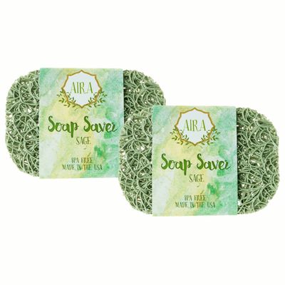 Aira Soap Saver - Dish & Holder Accessory - BPA Free Shower & Bath Holder - Drains Water, Circulates Air, Extends Life - Easy to Clean, Fits All Dish Sets - Sage Double Pack
