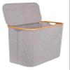 BirdRock Home Bamboo & Canvas Hamper | Single Laundry Basket with Lid | Foldable Hamper | Cut Out Handles view 1