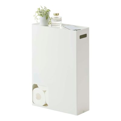 Yamazaki Home Toilet Paper Stocker - Bathroom Storage Organizer Dispenser Not for Jumbo Rolls Steel One Size White
