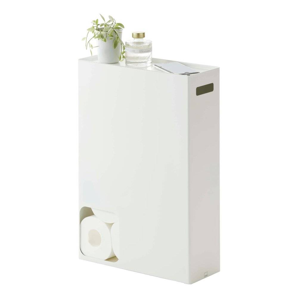 Yamazaki Home Toilet Paper Stocker - Bathroom Storage Organizer Dispenser Not for Jumbo Rolls Steel One Size White
