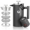Coffee Gator 304 Grade Stainless Steel French Press Coffee Maker 34 oz, Double Wall Insulated Hot Cold Brew Teapot with 4-Level Filtration System, Include Travel Jar Canister, Rust-Free, Kitchen, Gray view 1