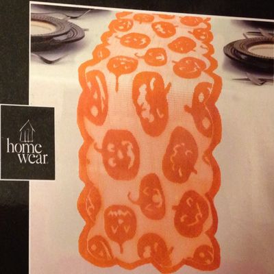 Halloween Lace Festive Table Runner Scary Pumpkin 14" x 72" - Orange