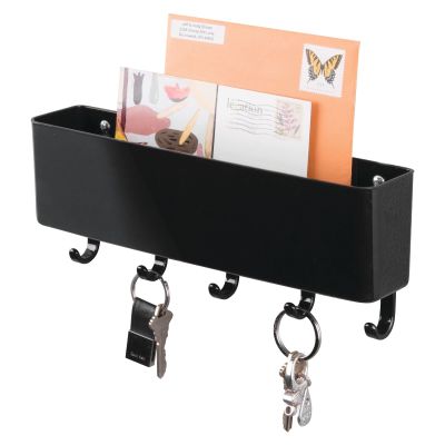 mDesign Mail, Letter Holder, Key Rack Organizer for Entryway, Kitchen - Wall Mount, Black