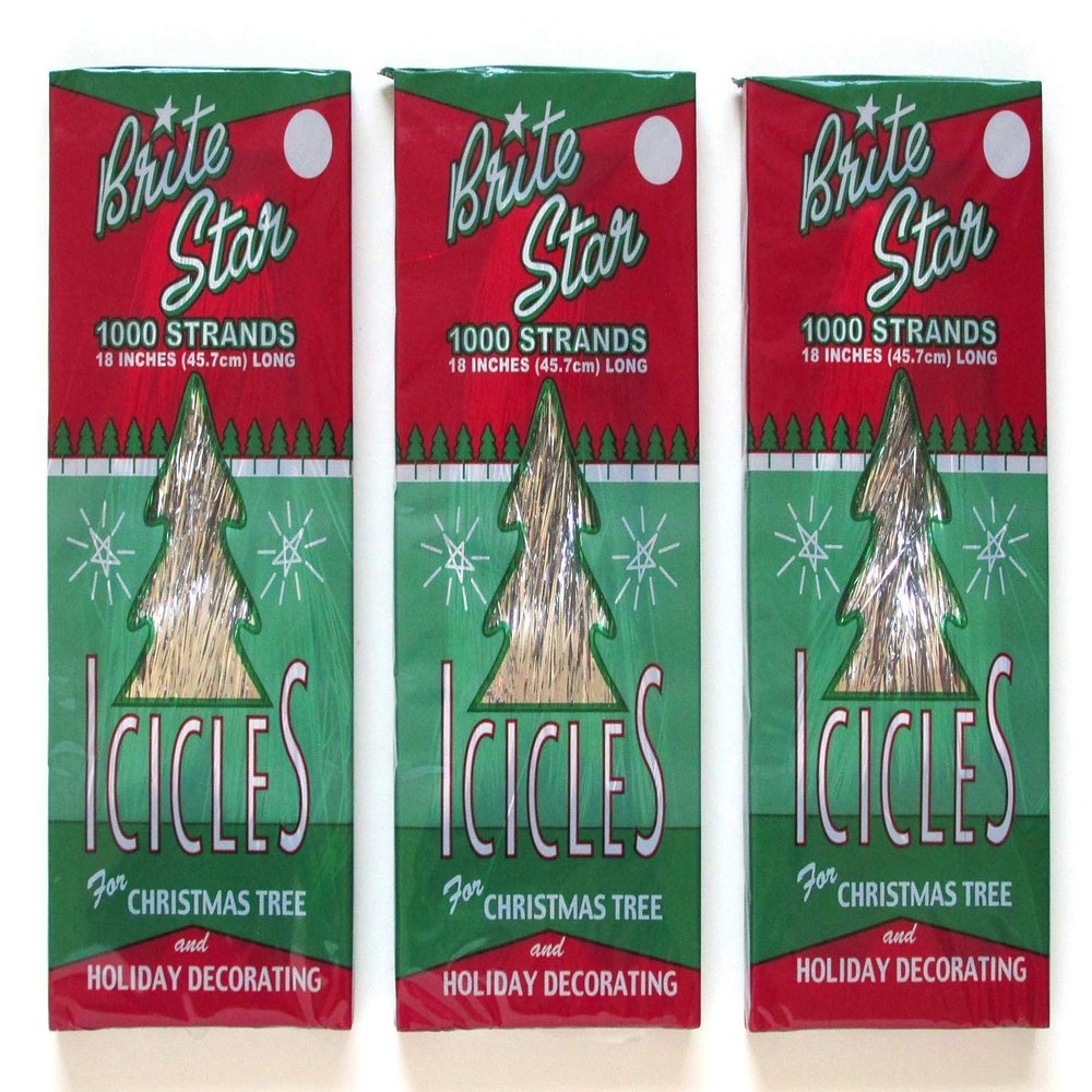 Brite Star Tinsel Icicles, Silver, 3 Packages, 1000 count each