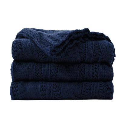 Battilo Navy Cable Knit Throw Blankets for Couch, Super Soft Warm Cozy Decorative Knitted Throw Blanket for Bed, Sofa, Chair 50"x60"