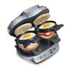 Hamilton Beach Dual Breakfast Sandwich Maker with Timer, Ready in 5 Minutes, Removable Dishwasher Safe PFAS-Free Non-Stick Egg Cooker Ring, Silver (25490MNA) view 1