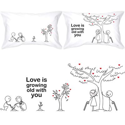 BoldLoft Grow Old with You Couple Pillowcases - Gifts for Couples, 2 Year Anniversary, Engagement, Wedding, Dating, Romantic Gifts for Him, Her, Boyfriend, Girlfriend, Wife, Husband
