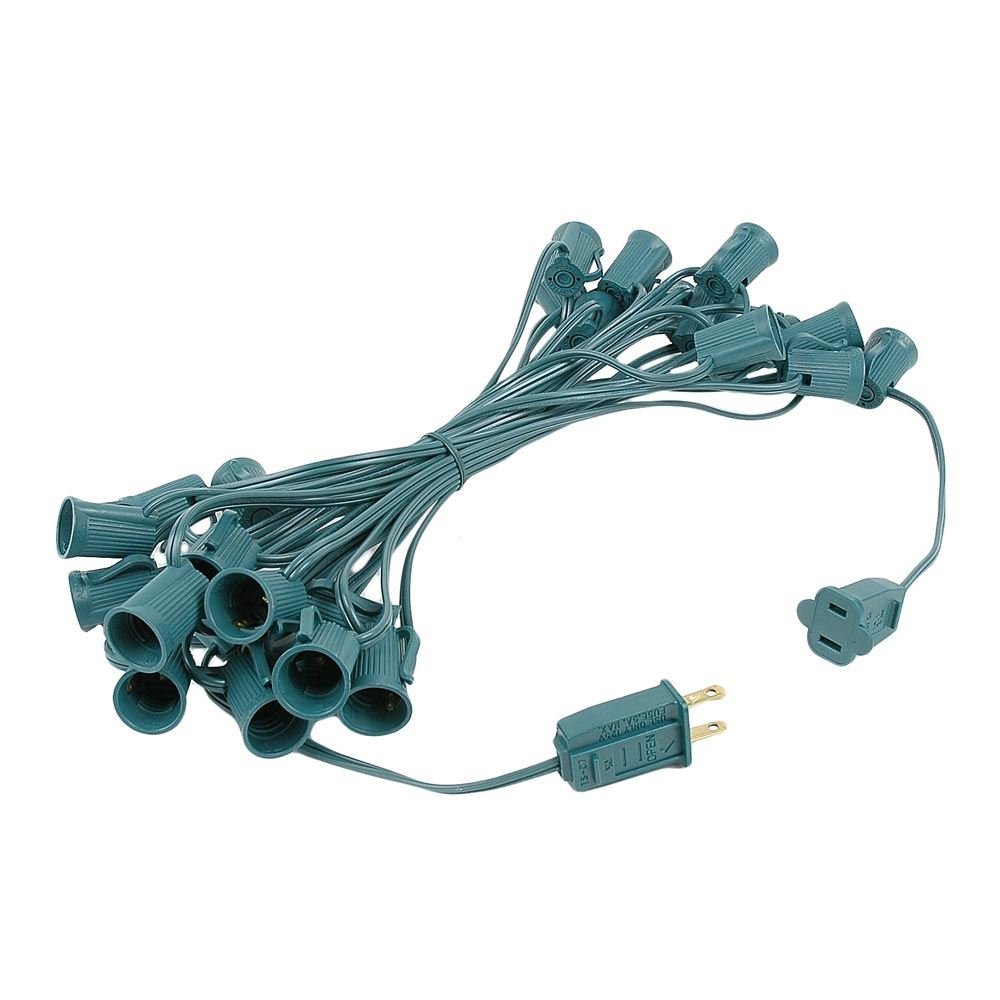 Novelty Lights 25 Foot C7 Outdoor String Light Christmas Stringer - Patio String Lights - Candelabra Base (C7/E12) - 12" Spacing - Green Wire