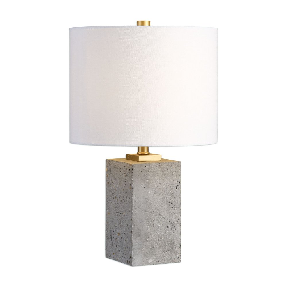 Concrete Block Cube Elegant Industrial Table Lamp | Modern Loft Gray Gold