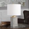 Concrete Block Cube Elegant Industrial Table Lamp | Modern Loft Gray Gold view 2