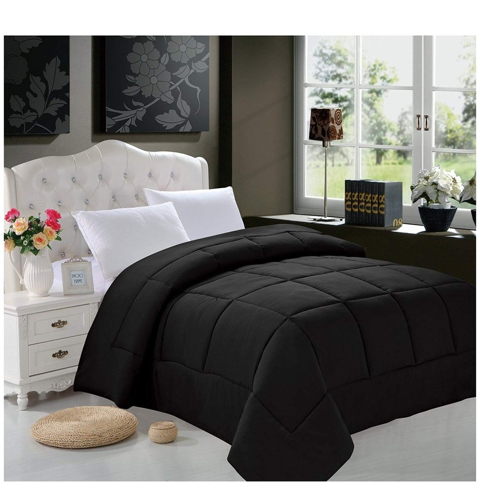 Super Soft Goose Down 1pc Solid Alternative Comforter, Queen, Black