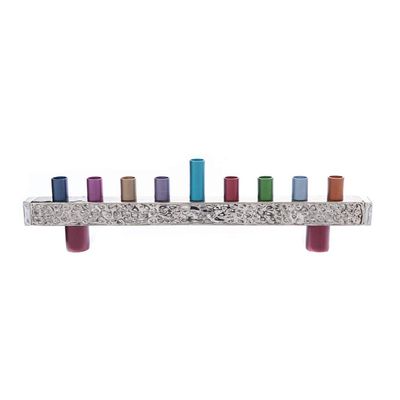 Yair Emanuel Anodized and Hammered Strip Menorah - Multicolor